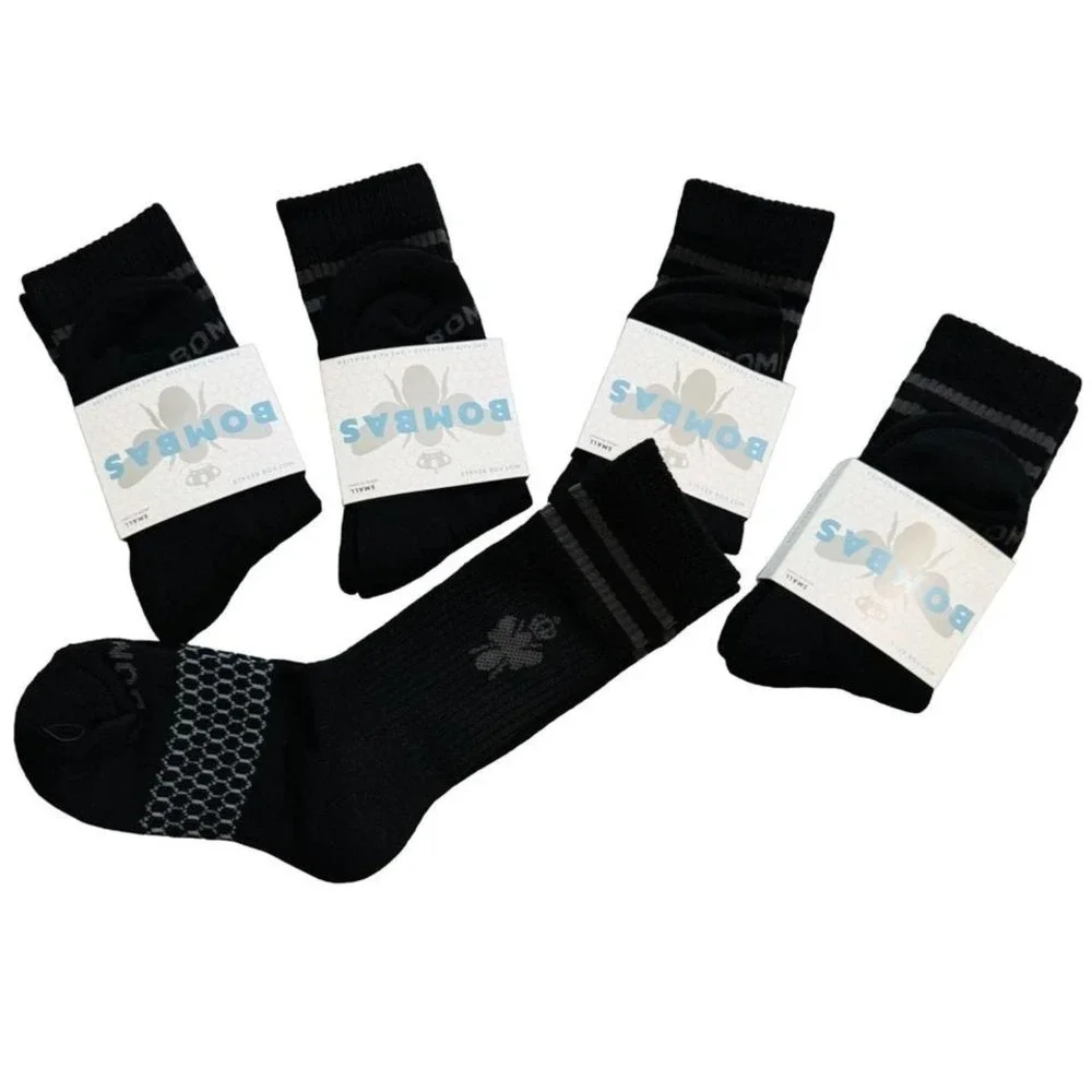 Bombas Crew socks size small black honeycomb arch support stay up antimicrobial